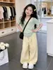 Conjunto de Verão para Meninas Menta Mambo Fashionável Estiloso Menina Grande Fofo Dopamina Manga Curta Calça Conjunto de Duas Peças