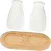 Bandeja de bambú con portavasos Bandeja de bambú Bandeja de almacenamiento para gel de ducha y vaso para enjuague bucal
