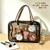 Bolsa de maquillaje transparente impermeable con estampado de oso de dibujos animados lindo, gran capacidad, bolsa de tocador de almacenamiento portátil