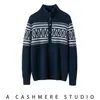 Suéter de Cachemira Jacquard Fair Isle con Media Botonadura para Mujer, Suéter de Punto Grueso Holgado Estilo Étnico para Invierno