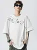 Camiseta Tendência Estilo Americano Cool com Bordado para Homens, Design High-Street de Verão, Blusa Casual Solta de Meia-Manga