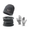 Chapéu de tricô de três peças transfronteiriço chapéu de inverno quente luvas antiderrapantes para tela de toque cachecol de lã grosso forrado com fleece
