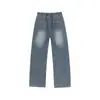 Otoño 2026 Nuevo Streetwear Jeans con Salpicaduras de Pintura y Puntos para Hombre Corte Recto Versátil Tallas Grandes Negro Azul