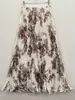 Falda plisada estampada de gasa estilo japonés coreano, falda midi, cómoda, casual, adelgazante, cintura alta, adelgazante, dobladillo súper ancho, falda larga