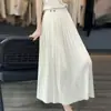 Saia longa de malha canelada feminina de cor sólida de cintura alta, saia grande casual solta para o dia a dia, nova saia de tricô para primavera e verão