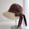 Sombrero de paja patchwork estilo japonés 2026 para mujer, sombrero de pescador transpirable para protección solar primavera/verano, elegante sombrero de sol con lazo para vacaciones en la playa