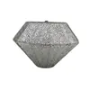 Bolso de Mano de Cristal Nuevo con Base Plana y Forma de Diamante para la Noche con Pesado Adorno de Diamantes, Bolso de Mano de Banquete Totalmente de Diamantes para Mujer