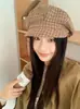 Boina a Cuadros Vintage para Mujer, Sombrero de Artista de Moda Versátil de Verano, Sombrero Nube para Circunferencia de Cabeza Grande, Sombrero Octogonal para Adelgazar la Cara