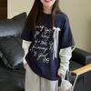 Lugar Wish Eaby Amazon Exportación Ropa Europea y Americana Letra Lazo Suelta Cuello Redondo Manga Larga Camiseta para Mujer