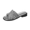 Zapatillas planas francesas de tacón bajo para verano para mujer 2025 Nuevo estilo combinando falda pedrería sandalias elegantes