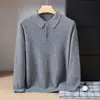 Polo de cachemira de lujo ligero para hombre, color liso, casual de negocios, corte holgado, cálido, con cuello, capa base de punto
