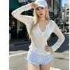 Traje de Banho Duas Peças Estilo Novo 2026 para Mulheres, Estilo Hot Girl, Saída de Praia de Manga Longa, Estilo Puro Desejo, Biquíni que Cobre o Corpo