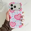 Funda para iPhone Estilo Coreano Estilo Isn Línea Rosa Corazón para Apple 18Pro Película Ondulada Dos en Uno Anticaída