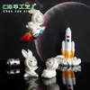 Tarjeta de paisaje en miniatura con un lindo conejo espacial, adorables accesorios de resina, manualidades decorativas creativas y pequeños adornos