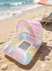 Cama Inflable Flotante de Sirena de Ensueño con Dosel para Adultos y Niños, Flotador Inflable para Agua con Respaldo, Sillón Lounge para Piscina al Aire Libre