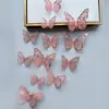 Decoración de mariposa de papel con simulación tridimensional 3D, accesorios de joyería de mariposa hueca tridimensional con textura metálica, pegatinas de pared para el hogar al por mayor