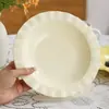 Prato de renda na cor creme para uso doméstico, prato de frutas para café da manhã, prato de salada, prato de vegetais, prato de lanche plástico estilo creme, prato de palha de PP