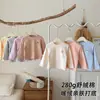 Camiseta de manga larga de algodón puro Youzhuang para niños, otoño e invierno, 280g, camiseta interior cálida de color caramelo para niños y niñas, ropa de otoño para bebés