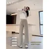 Pantalones de Pierna Ancha de Cintura Alta para Mujer 2026 Primavera Nuevo Estilo Pantalones Fluidos Petite Otoño Cintura Alta Adelgazantes Sueltos Rectos