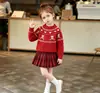 Suéter Feminino Outono Inverno Novo Elegante Tricô Fair Isle Top Menina Estilo Coreano Ano Novo Vestido Traje de Princesa