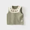 Chaleco de Terciopelo Suave para Bebé Chaleco Bordado de Primavera y Otoño Chaqueta sin Mangas para Niños Top Cálido para Recién Nacidos que Protege el Vientre