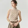 Coleção Outono 2026: Suéter Feminino Slim Fit Sem Mangas em Tricô Trançado com Gola Meia-Alta, Elegante e Versátil para o Trabalho e o Dia a Dia