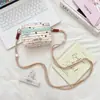 65211 Bolsa Transversal Pequena com Listras Rosa e Brancas Estampa de Estrela Estilo Coreano Estilo Menina Bolsa de Armazenamento Portátil para Fones de Ouvido e Batom