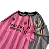 2024 Verano Deportivo Estampado a Rayas Cuello Redondo Camiseta de Fútbol Manga Corta Capa Base Holgada Versátil Secado Rápido