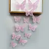 Decoración de mariposa de papel con simulación tridimensional 3D, accesorios de joyería de mariposa hueca tridimensional con textura metálica, pegatinas de pared para el hogar al por mayor