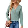 Amazon 2023 Europa y Estados Unidos comercio exterior transfronterizo otoño e invierno nuevo color sólido cuello en V botón suelto manga larga camiseta superior ropa de mujer
