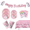 Platos de Papel de Unicornio Arcoíris, Servilletas, Vasos de Papel, Vajilla Desechable, Banderines, Globos, Manteles y Accesorios de Decoración Festiva
