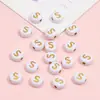 Cuentas de Acrílico 4*7mm Fondo Blanco Inglés Letra Dorada Letra Única Cuentas Planas DIY Accesorios para Joyería de Educación Temprana para Niños