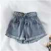 Pantalones de pierna ancha holgados de cintura alta retro chic estilo Hong Kong, combinan con todo para estudiantes, elásticos rizados, shorts de mezclilla, shorts casuales ajustados