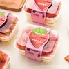 Caixa para Bolo de Morango com Creme Tiramisu de Leite de Soja Mille-Feuille Mousse Quadrado Transparente Descartável Caixa para Sobremesa