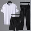 Traje de verão masculino de seda gelada secagem rápida lazer esportes plus size terno masculino fino solto gola redonda camiseta calças terno