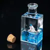 Botella Pequeña Cuadrada de Acrílico Reloj de Arena Líquido Aceite Gota Velero Botella de Deriva Decoración de Escritorio para el Hogar Pequeños Adornos Regalos para Niños