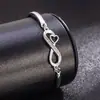 Pulsera de Moda Tendencia para Mujer con Diseño de Corazón y Cruz con Tachuelas de Diamante en Oro Rosa y Plata, con Grabado de Figura de Ocho