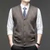 Cardigan de Tricô Masculino Aberto nas Costas Casual Solto Roupa para Idosos Sem Mangas Cardigan Suéter Masculino Outono