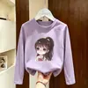 Camiseta de Manga Larga de Algodón Puro Estilo Coreano para Niñas, Primavera y Otoño, Camiseta Básica Casual con Estampado de Dibujos Animados para Bebé, Cuello Redondo