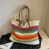 Nuevo Bolso Tote de Hombro Grande de Tejido con Degradado Arcoíris para Vacaciones de Verano en la Playa Bolso de Paja para Mujer Moderno