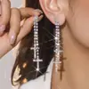 Brincos Longos com Franjas em Forma de Cruz DINGKA de Alta Qualidade para Mulheres, Luxuosos e Brilhantes com Incrustação de Cristal, Versáteis Brincos de Cobre