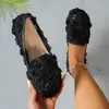 Zapatos Planos de Encaje Francés de Comercio Exterior para Mujer, Talla Grande, Nuevo Estilo de Verano, Punta Fina, Boca Baja, Slip-On, Zapatos Casuales Transpirables para Mujer