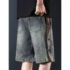 2025 Shorts de Mezclilla Sueltos Personalizados con Cordón Estilo Retro Americano para Hombre Verano Nuevo Estilo Pantalones de Cinco Puntos Sueltos Elegantes