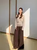 Calça Jianhe de Cintura Alta com Pregas Duplas e Perna Larga para Mulheres, Novo Estilo Primavera, Simples e Solta, Calça Casual Versátil para Trabalho e Lazer 59270