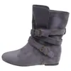 Botines de moda con hebilla para aumentar la altura interior para mujer, nuevo estilo 2026, versátiles, puntera redonda, efecto adelgazante, botines western de caña corta