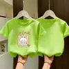 Camiseta Infantil de Manga Curta, Roupa de Verão para Meninas, Top com Estampa de Desenho Estilo Coreano Gola Redonda, Camiseta Básica Respirável Casual para Crianças em Idade Média e Mais Velhas