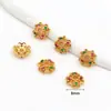 Color Oro 18K Cobre Chapado Conserva Color Tapa de Cuentas Flor Hueca Microincrustada Zirconia Separador Pulsera de Cuentas Sueltas DIY Tapa Flor Accesorios de Joyería C21