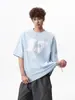 Camiseta de Algodón Puro con Estampado de Letras Estilo Americano para Hombres y Mujeres, Top de Manga Corta Pesado de Verano High Street, Camisa de Media Manga Suelta y Fresca para Parejas