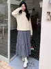 Falda de cuadros azul marino para mujer, nuevo modelo primavera y otoño 2026, de cintura alta, adelgazante, diseño único, falda larga versátil