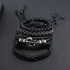 Pulseira Simples Retrô Tecida Estilo Europeu e Americano DIY Âncora de Navio Couro de Vaca Pulseira Multicamadas Conjunto Pulseira Náutica Masculina